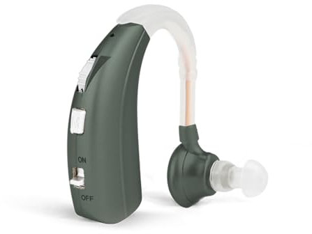 Britzgo Dispositif de réduction de bruit intelligent, autonomie longue durée, design contour d'oreille, amplificateur de son portable (Vert foncé)