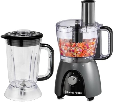 Russell Hobbs Procesador de alimentos, batidora/picadora/molinillo/cortador de verduras en rodajas, con jarra, amasa, cortar en rodajas, pica y ralla, 900 W max, Desire Matte Charcoal 27111-56