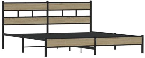 vidaXL Metallbett, Bett ohne Matratze mit Kopfteil, Bettrahmen Bettgestell mit Lattenrost Stauraum, Doppelbett für Schlafzimmer, Sonoma-Eiche 180x200cm
