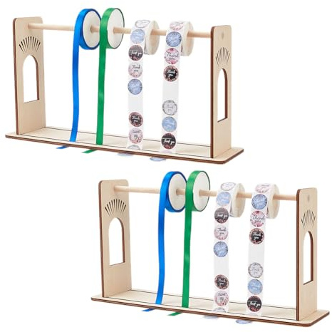 PH PandaHall Confezione Da 2 porta Rotolo di Etichette Adesive, Supporto per Organizzatore di Etichette Regolabile In Legno per Dispenser di Etichette per Casa, Ufficio, Scuola, 39x11.5x21cm