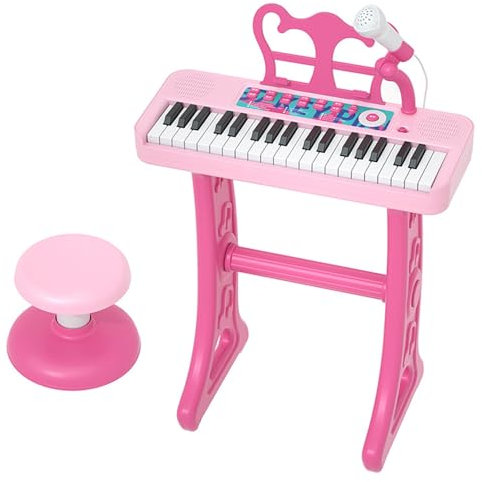 Kalastussaari Piano for Kids with Stool and Mic High Fidelity Surround Sound 37 Key Toy Piano Recording Multifunctional Early Education Music Toy Gifts for Kids Toy Piano
