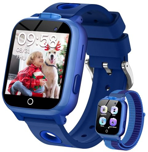 XINGHESF Smartwatch Kinder-Smart Watch für Kinder mit Hörbüchern, 30 Spielen, Telefonfunktion, SOS, Englisch-Lernkarten, Schulmodus, Kamera Jungen und Mädchen (Blau)