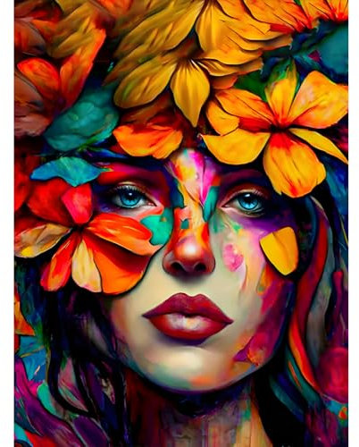 KEYIFA Femme Peinture par Numéros pour Adulte, Kits de Peinture au Numéro avec Peinture Acrylique et Pinceaux, DIY Fleurs Colorées Creatif Toile Peinture à l'huile, Décoration de Maison 30x40cm