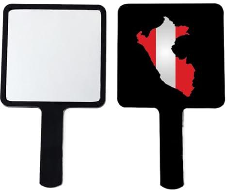 GONMFKM Handspiegel Im Vintage-Stil mit Karte Der Republik Peru und Nationalflagge, Professioneller Friseur-Handspiegel für Friseursalons Make-Up mit Griff, Schwarz, 9 × 16 cm