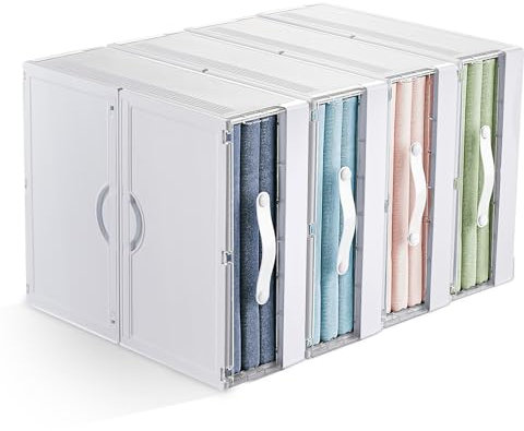 BTGGG 4 Stück Plastik Bettwäsche Organizer, Faltbarer Bettwäsche Aufbewahrung mit Handhaben, Schrank Organizer Kleiderschrank Aufbewahrung mit klarem Fenster für Bettbezug Kleidung, Plastik Weiß