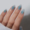BTArtbox Press On Nails Short - Sparkly Blue Almond False Nails with Glue, Lamp-Curable Semi-Transparent Soft Gel Stick On Nails for Women in 16 Sizes - 32 Fake Nail Kit, Blue Mirage