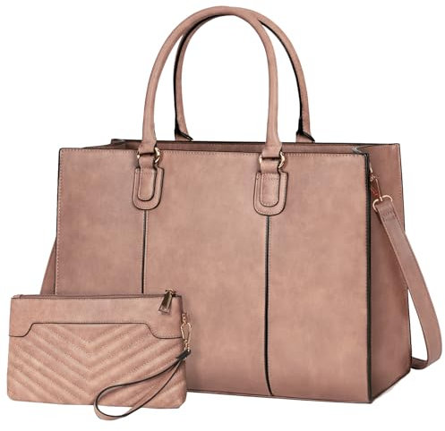 NEWHEY Handtasche Damen 15,6 Zoll Shopper Damen Groß Arbeitstasche Tote mit Clutch PU Leder Aktentasche Laptoptasche Messenger Umhängetasche für Schule Büro Reisen Business