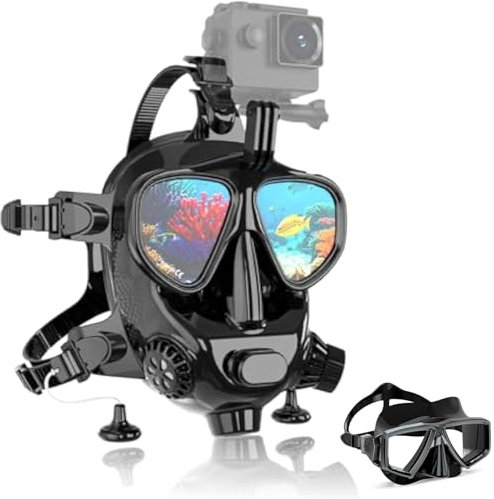 JMbpkduHs Full Face Snorkel Mask with Camera Mount, Full Face Diving Mask for Adults,180° Panoramic View Anti Fog Leakproof Scuba Face Goggle,Snorkeling Gear