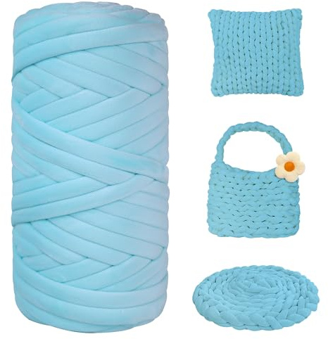 900g Dicke Wolle zum Handstricken Chunky Yarn Schlauchgarn Häkelwolle Dickes Garn zum Häkeln Stricken, für Anfänger, Decken, Tasche, Handstrickgarn DIY-Kunsthandwerk (Hellblau)