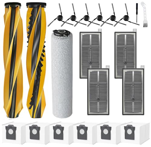 Chuancheng 21 Pack Zubehör für Mova Z60 Ultra Roller Kompletter Saugroboter, 2 Hauptbürste, 1 Wischrolle, 6 Staubbeutel, 6 Seitenbürste, 4 HEPA-Filter, 2 Reinigungswerkzeuge Ersatzteil