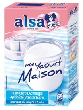 Ferments Lactiques Spécial Yaourtière Mon Yaourt Maison Pour réaliser jusqu'à 32 pots ALSA - 4 Sachets de 8g/Boite - Livraison Gratuite France (2 boites)