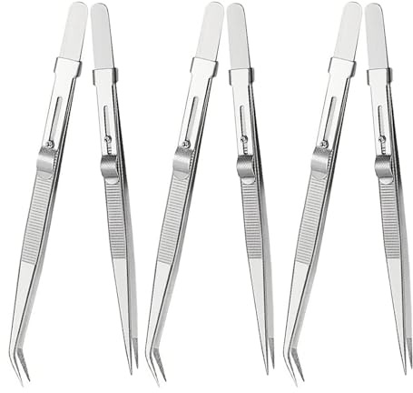 Ciieeo 6 Piezas Pinzas de Acero Inoxidable Puntas Rectas y Curvas para Joyería Modelismo y Reparación Electrónica Alta Precisión y Durabilidad para Manualidades y Soldadura