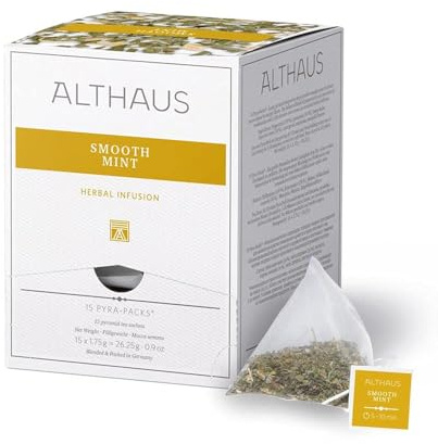 Althaus Tee SMOOTH MINT ⋅ Kräutertee im Pyramidenbeutel PYRA PACK ⋅ Naturbelassene Kräuterteemischung mit Minze ⋅ 15 x 1,75g