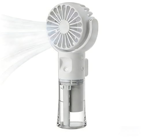 Berelin Handheld Fan with Water Mist Spray, Portable Mini USB Rechargeable Hand Fan with 4 Speeds, Silent Powerful Handheld Fan for Outdoor, Travel, Office, School, Camping (White)