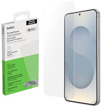 Belkin ScreenForce Titan EcoGuard Rotlicht Schutzfolie für Samsung Galaxy S26, kratzfester Stoßschutz, Anti-Fingerprint, Ultradünne Displayschutzfolie mit Positionierungsrahmen, Screen Protector