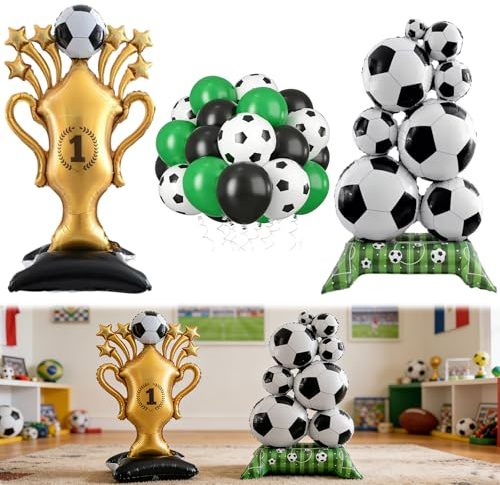 TENGWA 17 Pièces Anniversaire Ballons Trophées Deco Foot Anniversaire 150 cm Ballons 3D Coupe du Monde Thème Sportif Balon Aniverser Décorations de Fête