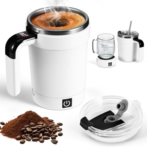Self Stirring Mug, 380ML Automatic Magnetic Self Stirring Coffee Mug Cup | Rechargeable Stirring Coffee Mugs Electric Mixing Cup with Temperature Display for Coffee Milk Hot Chocolate Travel