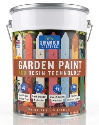 SIRAMICO COATINGS Garden Paint – 5 Litres - Eco Resin Premium One Coat Garden Paint for Garden Furniture (Brick Red, 5 Litre)