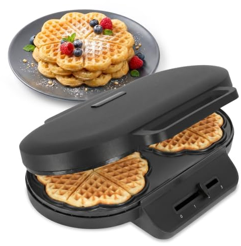 ADE Duo-Waffeleisen | antihaftbeschichtetes Doppelwaffeleisen für zwei klassische Herzwaffeln | stufenloser Temperaturregler | 1.200 Watt Leistung | perfekt für Kindergeburtstage | schwarz