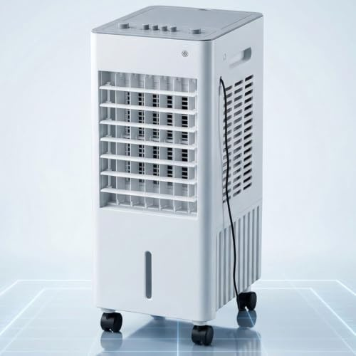 Climatizador Evaporativo Bajo Consumo Aire Acondicionado Portátil con Depósito 5L Humidificador 3 Modos 3 Velocidades Temporizador 8 h Pantalla LED Ventilador de Enfriamiento para Hogar Oficina