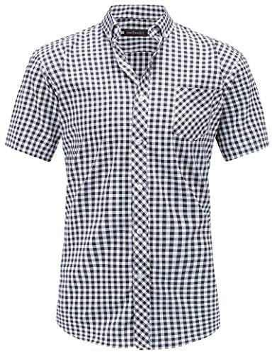 JEETOO Homme Chemise à Carreaux Manches Courtes Slim Fit en Coton (Noir/Blanc, XX-Large)