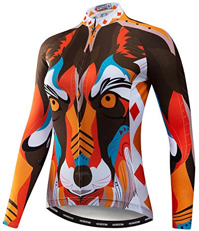Radfahren Langarm Jersey Frauen Mountainbike Jersey Shirts Lange Rennrad Kleidung MTB Tops Sportbekleidung Hund Orange Größe XXL