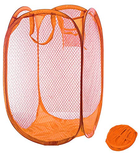 Qtopun Faltbarer Wäschekorb aus Netzstoff, tragbarer Wäschekorb für schmutzige Kleidung, faltbar, für Schlafzimmer, Kinderzimmer, Studentenwohnheim und Reisen (Orange)