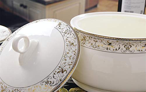 MSY8 Pulgadas, diseño de Mariposa Dorada, tazón Grande de Porcelana de Hueso, contenedor de Buffet de Comida, soperas de Porcelana, tazón de Sopa con Tapa, A