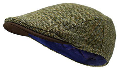 BORGES & SCOTT La Sloan - Gorra Plana de Tweed Irlandés y Cuero Nobuck - País Verde M