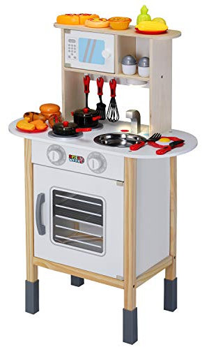 Spielwerk Cocina de Juguete Madera Cocinita Infantil Niños Accesorios Fregadero Horno Microondas Regalo