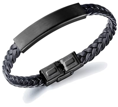 Schwarz Armband Herren Geflochten Leder für Männer Jugendliche Jungen Junge Jungs,Cool Edelstahl Weben Armbänder Armreif schmuck Geschenk für Teenager Lieblingsmensch Weihnachten Geburtstag (21cm)