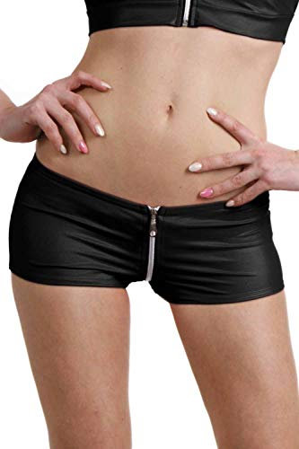 MISS NOIR Damen Kurze Hose Hotpants Sexy Mini-Shorts mit niedriger Taille und Reißverschluss vorne Clubwear (Schwarz (Black H05), XXL/3XL)