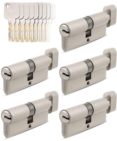 GERCAR Pro 5x Knaufzylinder 30/30 gleichschließend Set 5 Schließzylinder mit Knauf inkl. 25 Schlüssel - 60 mm Türschloss Zylinderschloss 5er Zylinder - Länge: 60mm, A:30 B:30 - Messing matt massiv
