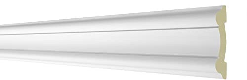 2 Meter Flachleiste 80x20mm - Stuckprofil aus PU glatt, weiß, stoßfest - AD339 Hexim Perfect Serie 1 - Zierprofil Flachprofil Wand Leiste Deko