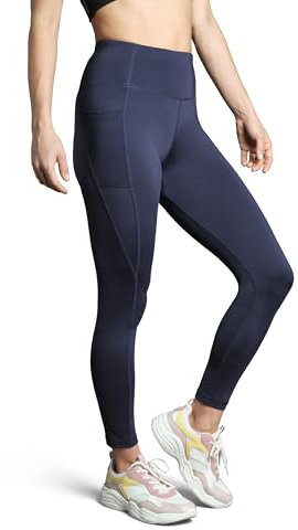 DANISH ENDURANCE Damen Sport-Leggings mit Taschen, Blickdicht & Elastisch, aus recycelten Materialien, Marineblau, L