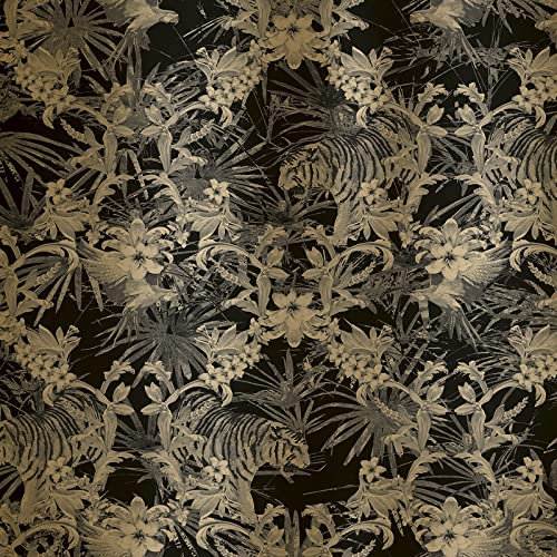 12587 - Ted Baker Fantasia Animals Metallic Black Gold Galerie Wallpaper