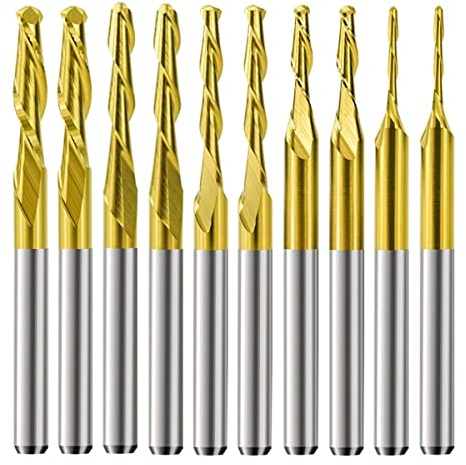 ElecMotive 10 pièces mèches de fraisage CNC,Fraises pointe à boule 1-3,175 mm, Fraise perforatrices Revêtement titane