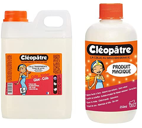 Cléopâtre - CT2L - Colle transparente - Bidon 2 Kg & Cléopâtre-PM250-Produit Magique pour Faire du Slime en 250ml, Transparent, 250 ml
