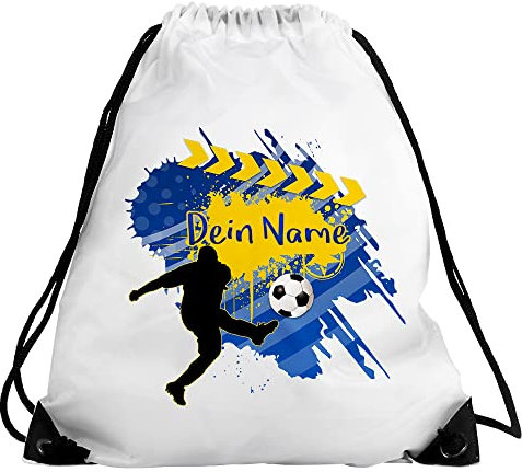Eurofoto Turnbeutel mit Namen und Motiv mit Fußball | Sport-Beutel personalisiert | Gymbag mit Wunschnamen