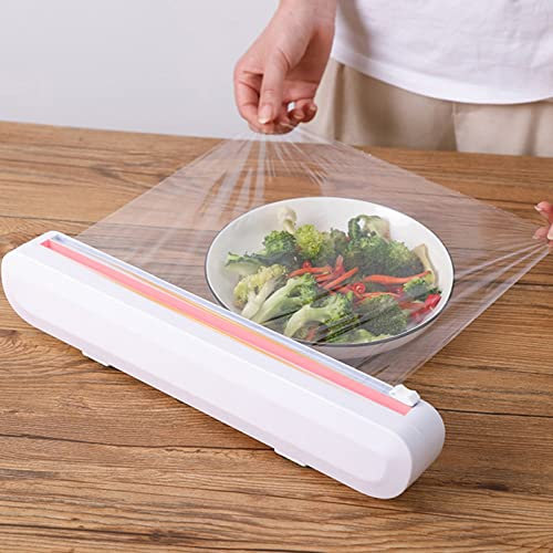 Natudeco Plastic Wrap Cutter Preservative Film Cutter Type de ventouse Support de film plastique Réutilisable Cling Film Dispenser Wrap Holder pour feuille d'aluminium