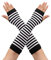 Andiker Women’s Long Fingerless Gloves, Stretchy Striped Knit Arm Warmer Thumb Hole Gloves Elbow Length Soft Half Finger Mittens (black white stripe)