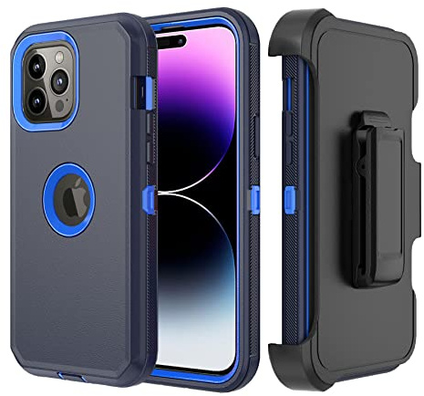 TASHHAR Mobile Phone Case for iPhone 14 Pro Max Case, Heavy Duty Hard Shockproof Armor Protector Case Cover with Belt Clip Holster for Apple iPhone 14 Pro Max 6.7 5G 2022 Phone Case (Navy Blue)