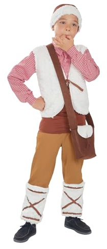 Funidelia Costume da pastore per bambino, Include gilet, fascia, scaldamuscoli, bisaccia e cappello, Natale - Tenuta per bambini per feste, Carnevale e Halloween - Taglia 7-9 anni