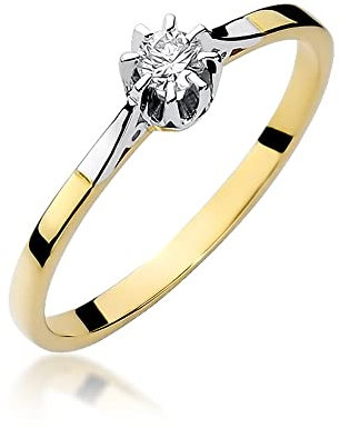 Gelbgold Klassisch Damen Ring Verlobungsring aus Gold mit 0.08 Karat Diamant - 14 Karat Gold (585) - Goldring für Frauen (Gelbgold, 60 (19.2))