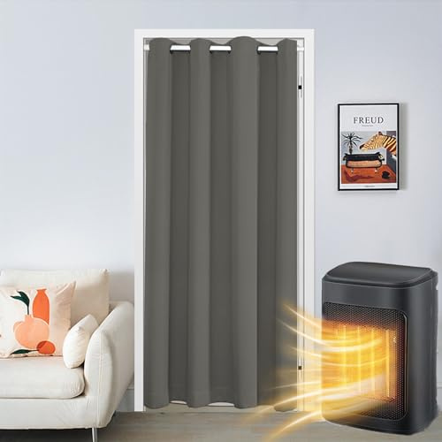 SK Studio Türvorhang Blickdicht Thermo Gardinen Vorhang mit Ösen Thermovorhang Kälteschut Wärmeisolierend für Schlafzimmer Tür Schrank Vorhang Dunkelgrau 1, 86x203cm