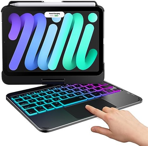 typecase Keyboard Case for iPad Mini 6 - Trackpad - Wireless Case with Keyboard for iPad Mini 6th Generation 8.3 2021-10 Colors Backlit Keyboard Cover - Midnight Black