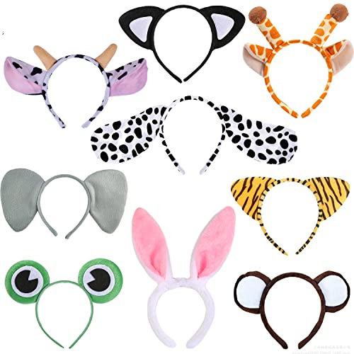 Hifot Zootiere Ohren Stirnband Tiere Haarbänder Elefant Giraffe Kuh Tier Kleid Set Kostüm Party Dekoration Zubehör für Kinder Geburtstag Halloween