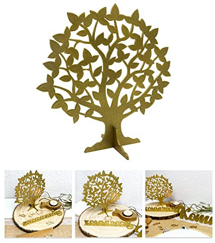 Oblique Unique® Lebensbaum Holz Baum des Lebens als Tischdeko für Taufe Kommunion Konfirmation Deko Junge Mädchen Verzierung (Gold)