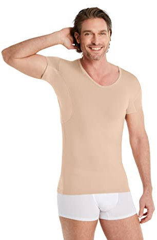 FINN Anti-Schweiß Shirt Herren mit extra kurzen Ärmeln - Perfekt unter Kurzarm-Hemden und Polo-Shirts - Unterhemd mit Achselpads gegen Schweißflecken und Schweißgeruch Hautfarbe Nude S