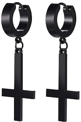 Cupimatch Kreuz Ohrringe Schwarz Ohrstecker Inverted Cross Creolen Edelstahl Ohrringe Gothic Herren Damen Upside Down Kreuz Ohrringen